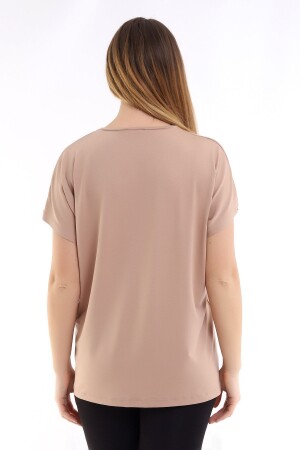 Nerzfarbenes Basic-T-Shirt mit V-Ausschnitt für Damen in Übergröße - 8