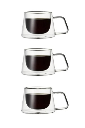 Nescafe Expresso-Tasse im neuen Design, doppelwandiger Glasbecher mit Henkel, 3-teiliger, doppelwandiger Glasbecher mit Henkel, dreifach - 3