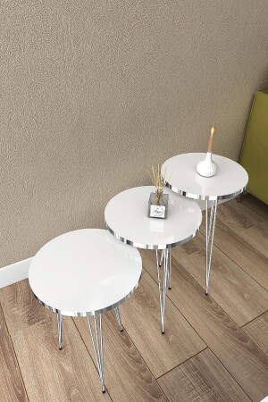 Nesting-Nest- und Couchtisch-Set, rechteckig, glänzendes Weiß-Silber-Metallbein, RHD-BYZ-TKM-KR-GMS-2 - 5