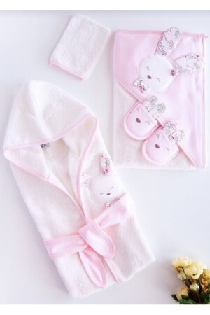 Neue Kollektion Baby-Mädchen-Handtuch-Bademantel-Set 100826 Rosa – Geschenk zur Geburt - 1