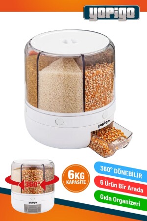 Neuer 360° drehbarer Lebensmittel-Organizer, Trockenfutter, Hülsenfrüchte, 6-teiliger Lebensmittel-Aufbewahrungsbehälter, luftdicht, 6 l. NEU-2023-STORAGE-CONTAINER - 2