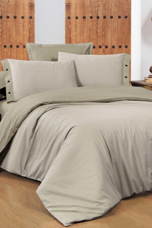 Neues Fancy Stripe Beige Doppelbett-Bettbezug-Set aus 100 % Baumwolle, gestreift, SAREV. 3181324010 - 1