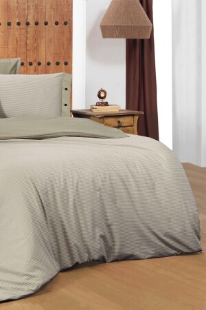 Neues Fancy Stripe Beige Doppelbett-Bettbezug-Set aus 100 % Baumwolle, gestreift, SAREV. 3181324010 - 3