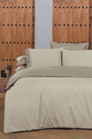 Neues Fancy Stripe Beige Doppelbett-Bettbezug-Set aus 100 % Baumwolle, gestreift, SAREV. 3181324010 - 4