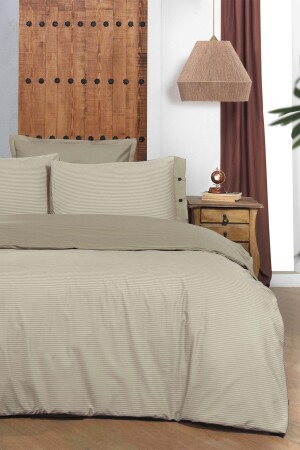 Neues Fancy Stripe Beige Doppelbett-Bettbezug-Set aus 100 % Baumwolle, gestreift, SAREV. 3181324010 - 5