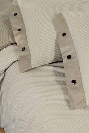 Neues Fancy Stripe Beige Doppelbett-Bettbezug-Set aus 100 % Baumwolle, gestreift, SAREV. 3181324010 - 6