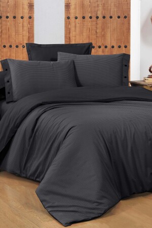 Neues Fancy Stripe Black Double 100 % Baumwolle gestreiftes Bettbezug-Set SAREV. 3181324001 - 2