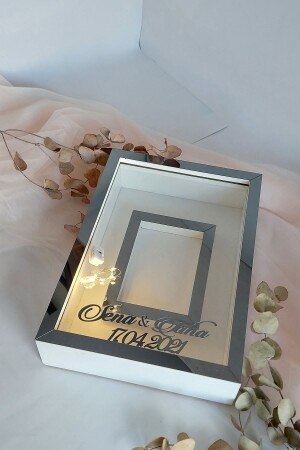 Neues Modell 25 x 35 cm, rauchweißer LED-Modell-Design-Rose-Box-Memory-Rahmen mit Fotobereich! - 1