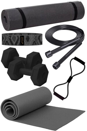 Neuestes Qualitäts-Pilates-Set, unglaublicher Preis, Pilates-Matte, 2 Stück, Hantel, Kniebeugenband, Springseil, Widerstand - 1