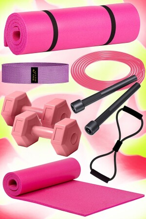 Neuestes Qualitäts-Pilates-Set, unglaublicher Preis, Pilates-Matte, 2 Stück, Hantel, Kniebeugenband, Springseil, Widerstand - 1