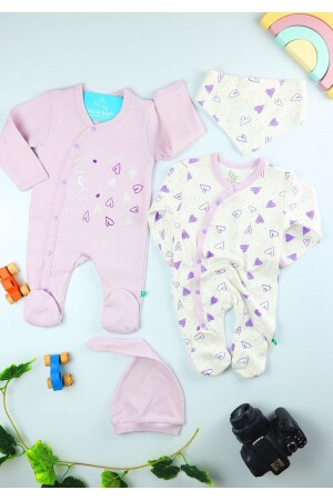 Neugeborenes Love Bear gemustertes 2-teiliges Langarm-Stramplerset für Babys und Mädchen 22D3 - 3