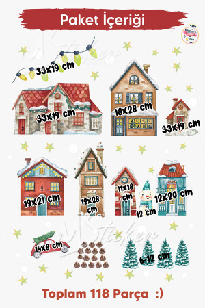 Neujahr verschneite Stadt Neujahr Kinder-Babyzimmer-Aufkleber-Set, Weihnachtsschmuck Neujahr Winterkonzept k590 - 8