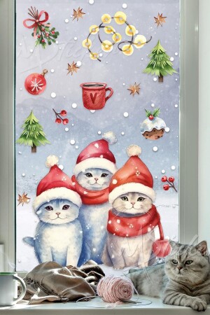 Neujahr Weihnachten Katzen Glas Wandaufkleber Set Süße Katzen Winter Konzept Figuren Weihnachtsornament YB38 - 4