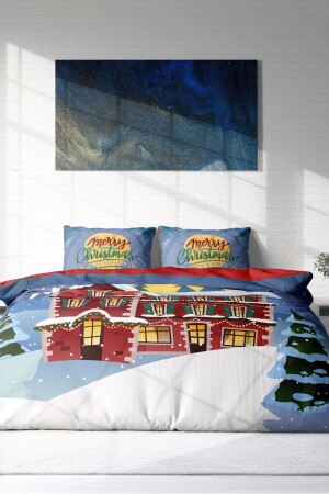 Neujahrs-Bettbezug-Set, 100 % natürliche Baumwolle, Frohe Weihnachten, Doppelbett, rotes Haus* monohome1108HF - 7