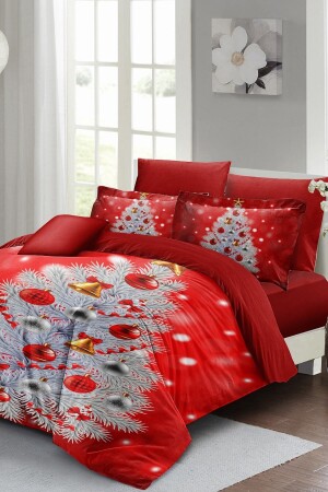 Neujahrs-Bettbezug-Set (mit elastischen Laken), Doppelbett, 100 % Baumwollsatin, Geschenk, Weihnachten, MONOHOME41113 - 1