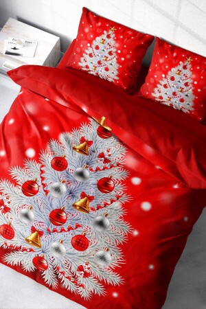 Neujahrs-Bettbezug-Set (mit elastischen Laken), Doppelbett, 100 % Baumwollsatin, Geschenk, Weihnachten, MONOHOME41113 - 5