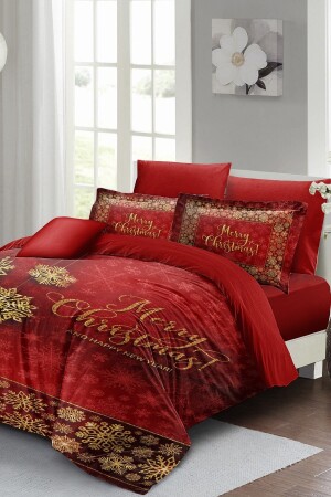 Neujahrs-Bettbezug-Set (mit elastischen Laken), Doppelbett, 100 % Baumwollsatin, Rot, Weihnachten, MONOHOME40888 - 2