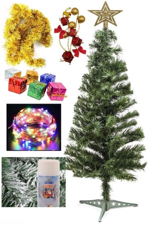 Neujahrs-Kiefernbaum-Set und Weihnachtsschmuck-Paket besprüht 90 cm + Hill Star hppy99941 - 1