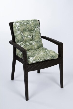 Neva Pofidik Palmiye Yeşil Arkalıklı Sandalye Minderi Özel Dikişli Bağcıklı 44x88 Cm - 1