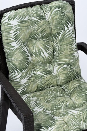 Neva Pofidik Palmiye Yeşil Arkalıklı Sandalye Minderi Özel Dikişli Bağcıklı 44x88 Cm - 2