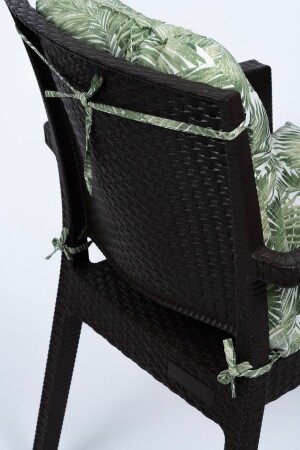Neva Pofidik Palmiye Yeşil Arkalıklı Sandalye Minderi Özel Dikişli Bağcıklı 44x88 Cm - 3