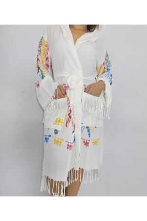 Nevin Acar Canlı Desenli Bambu Baskılı Desen Peştemal Bornoz 021456 - acartekstil