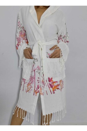 Nevin Acar Kırmızı Hindiba Bambu Kapüşonlu Peştemal Bornoz 01023365 - acartekstil