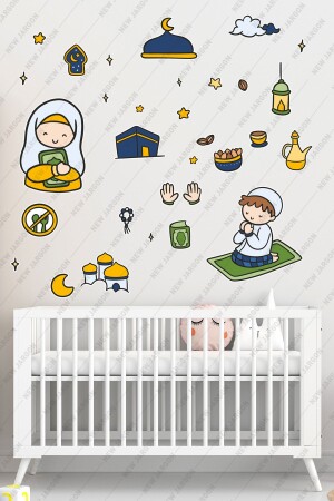 صلاة الأطفال رمضان المطبخ المجموعة - رمضان موضوع الزجاجية ديكورات الحائط الأطفال الحائط - New Jargon