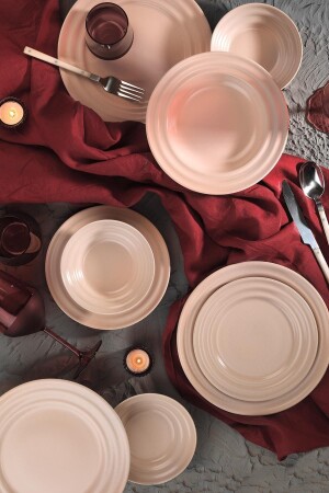 New Tuvana 24 Parça 6 Kişilik Yemek Seti Pembe PTN24Y2M0003 - Kütahya Porselen