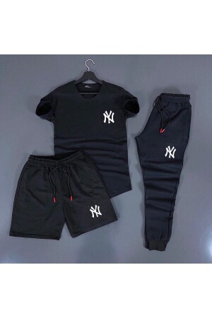 New York bedruckte schwarze Unisex-Sommer-Trainingsanzug-Kombination - 1