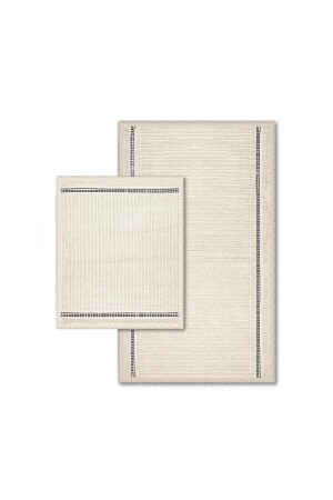 Schönes Badematten-Set aus natürlicher Baumwolle, 2 Stück, 60 x 100 x 50 x 60 cm – Ecru/Schwarz - Bluenity