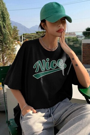 Nice Siyah Oversize Salas Boyfriend Kadın T-shirt BBNC001 - 1