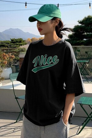 Nice Siyah Oversize Salas Boyfriend Kadın T-shirt BBNC001 - 5