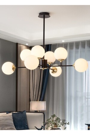 Nida 8 Li Schwarzer Antik-Plafonier-Kronleuchter aus weißem Glas NIDA81 - Taşcan Aydınlatma