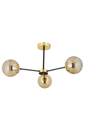 Nide 3Lü Siyah Gold Bal Camlı Modern Genç Odası Yatak Odası Retro Salon Avize 3540-03-GD - 5