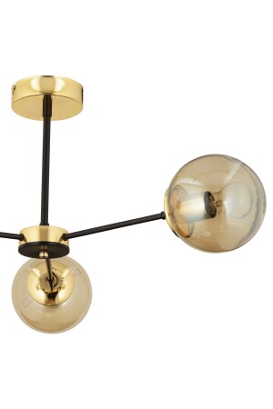 Nide 3Lü Siyah Gold Bal Camlı Modern Genç Odası Yatak Odası Retro Salon Avize 3540-03-GD - 6