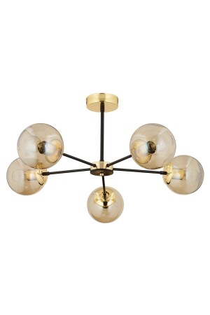 Nide 5-teiliger Schwarz-Gold-Honigglas-Kronleuchter für modernes Jugendzimmer, Schlafzimmer, Retro-Wohnzimmer, 3540-05-GD - 4