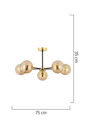 Nide 5-teiliger Schwarz-Gold-Honigglas-Kronleuchter für modernes Jugendzimmer, Schlafzimmer, Retro-Wohnzimmer, 3540-05-GD - 6