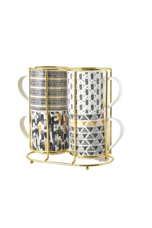 Nigrum 5 Parça Standlı Porselen Kupa-Mug Seti 4x320 ml - Karaca