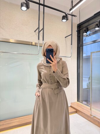 Nil Düğmeli Elbise - Vizon - Nuuwears
