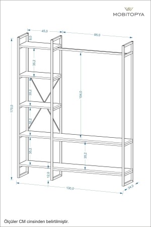 Nilamu Elbise Dolabı, Metal Aksamlı, Beyaz, Açık Dolap, Organizer, Askılık 130*170*34 Cm NLM09032020ED1 - 6