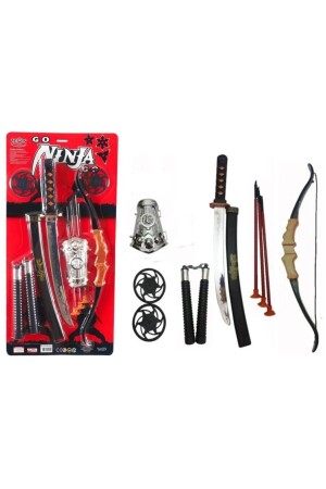 Ninja Samurai Fighting Battle Set Pfeil Bogen Schwert Schild Nunchuck Ninja Star Wurfmesser 10-teilig - 1