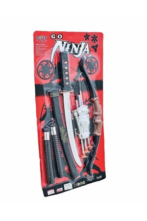 Ninja Samurai Fighting Battle Set Pfeil Bogen Schwert Schild Nunchuck Ninja Star Wurfmesser 10-teilig - 3