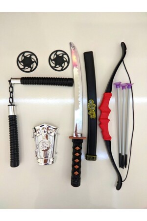 Ninja Samuray Dövüş Savaş Seti Ok Yay Kılıç Kalkan Mınçıka Ninja Yıldız Fırlatma Bıçağı 10 Parça OKYAYSET - 3