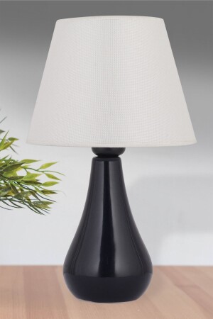 Nisa Luce Damla Büyük Abajur Seramik - Beyaz Başlık-siyah Gövde 15800 - Nisaluce