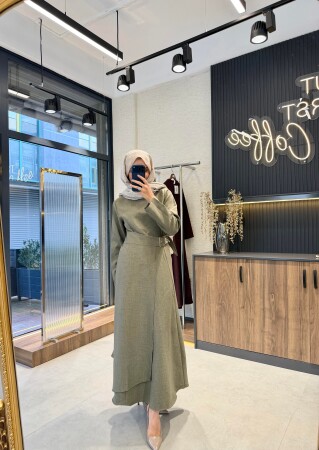 Noctea Asimetrik Elbise - Haki - Nuuwears