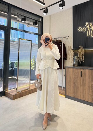 Nora Eteği Pileli Takım - Beyaz - Nuuwears