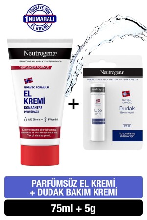 Norveç Formülü Parfümsüz El Kremi 75 ml Dudak Kremi Hediye - 2