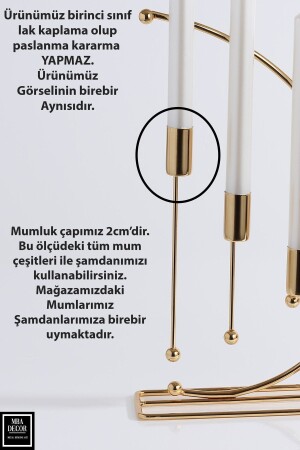 Nota Model Metal 3 Lü Şamdan Üçlü Mumluk Dekoratif Mumluk 25cm Paslanmaz Gold Kaplama Ev Dekorasyon - 4