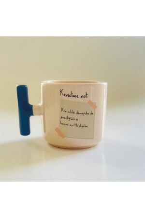 Notiz an mich selbst: T-Becher mit Aufdruck „Let's Not Say We Gained Weight“ mit blauem Henkel - 2